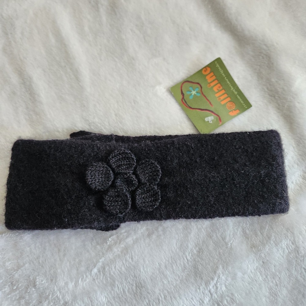 NWT Folilaine France Wool Ear Warmer Headband Black Flower Winter New